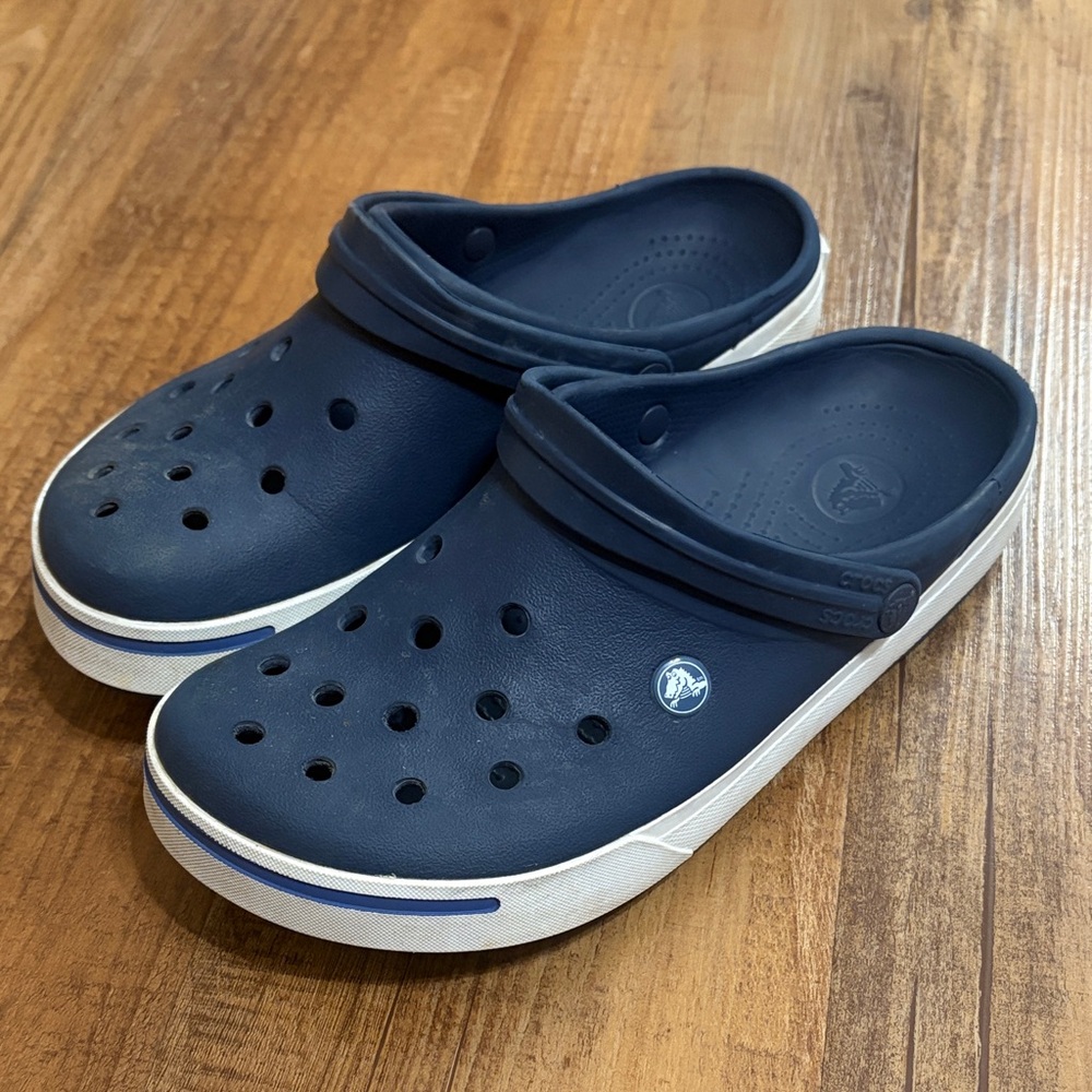 Crocs Crocband II navy blue & White Slip On Shoes Clogs size women’s 11/men’s 9